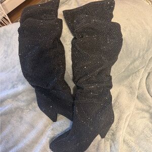 INC International Concepts Black Sequin Heeled Boots